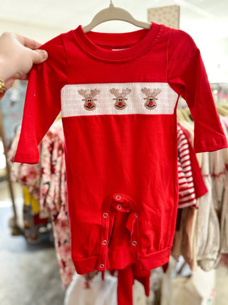 Rudolph Smocked Boys Romper