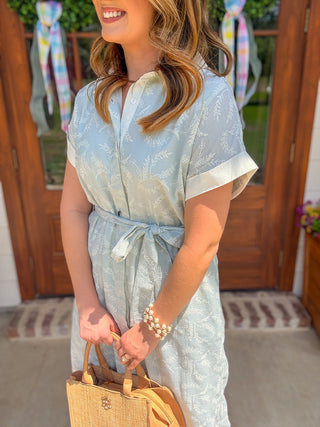 Light Sage Collared Airy As a Feather Midi Dress