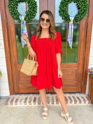Red Dream Girl Smocked Mini Dress