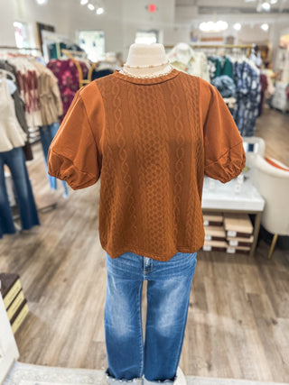Camel Sweater Days Puff Sleeve Top
