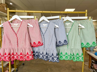 Blue It Girl Summer Scallop Shorts Set