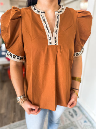 Camel Wild Side Trimmed Blouse