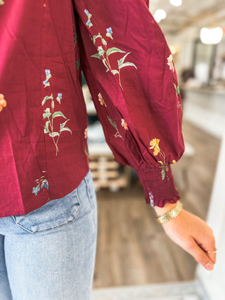 Burgundy Garden Stroll Long Sleeve Blouse