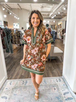 Fern & Floral Brown Tunic Mini Dress