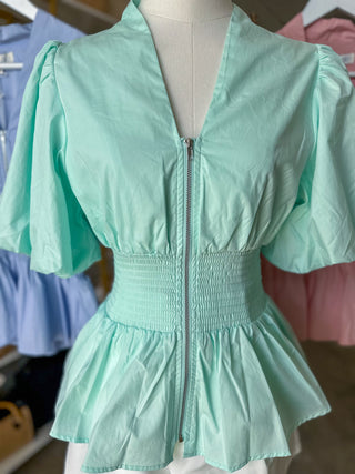 The Pretty in Mint Smocked Peplum Top