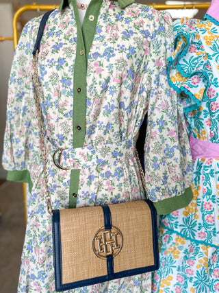 Natural Navy Cecillia Circle Logo Handbag | Caroline Hill