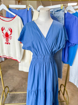 Blue Smocked Waist Tiered Maxi Dress