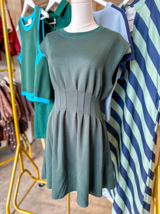 Forest Green Weekend Win Pleated Mini Dress