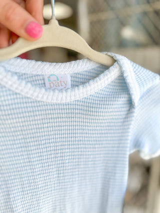 Paty Blue with Blue Trim Lap Shoulder Onesie