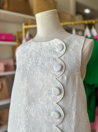 White Lovely Little Detail Scallop Mini Dress