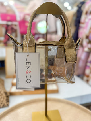 Gold Amora Clear Crossbody W/ Leather Trim Purse