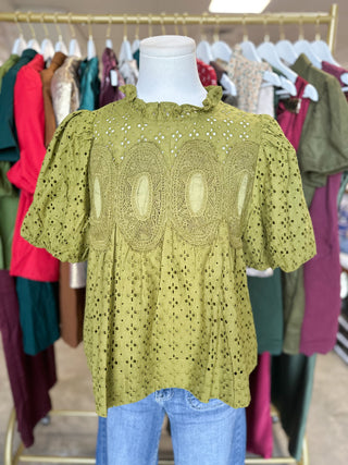 Olive Vintage Eyelet Top