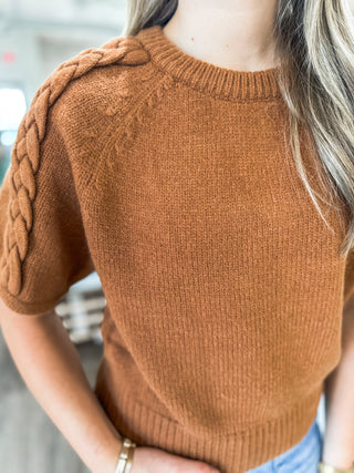 Camel Braided Charm Knit Top
