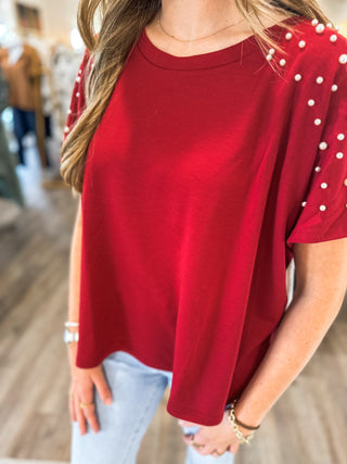 Crimson Pearls Short Sleeve Top