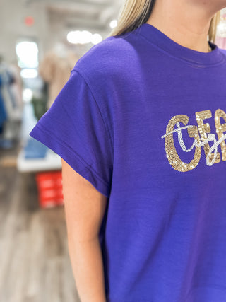 Purple Shine & Geaux Sequins Top