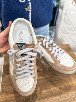 Sabot Beige W/ Grey Star Open Back Slip-On Sneakers