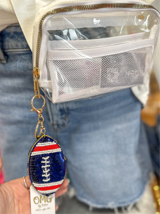 Red & Navy Puff Sequin Football Keychain