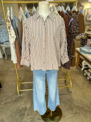 Camel Harvest House Striped Button Down Top
