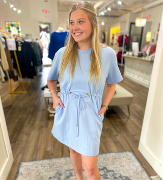 Blue Ellie Mae Tie Waist Everyday Mini Dress