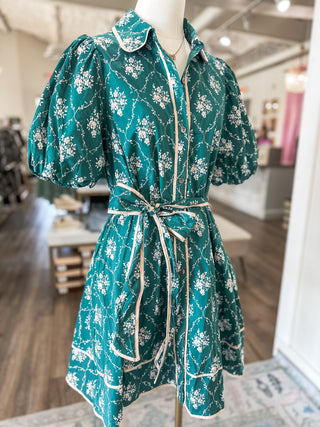 Hunter Green Mulberry Manor Belted Mini Dress