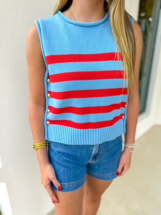 Sky Blue Summer Stripe Sweater Tank