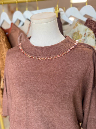 Brown A Little Sparkle Crewneck