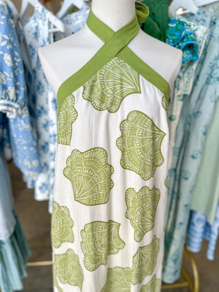 Green Seashell Daydream Halter Top Midi Dress