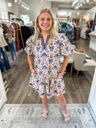 Ecru Poppy Picinic Floral Mini Dress
