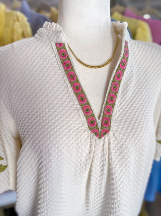 Cream Blooming Statement Sleeve Top