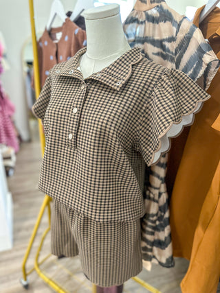 Black & Tan Charming Checkered Shorts Set