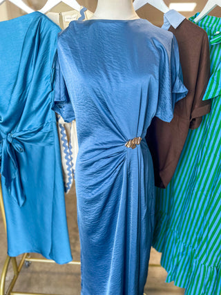 Slate Blue Pretty Little Moments Satin Midi Dress