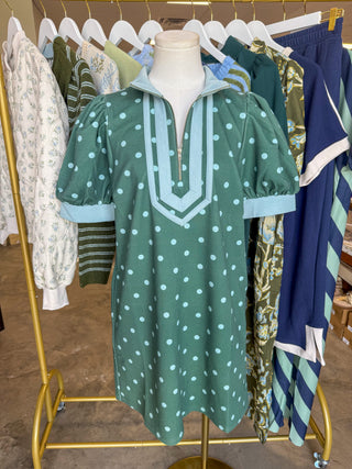 Hunter Green Polka Dot Charm Mini Dress