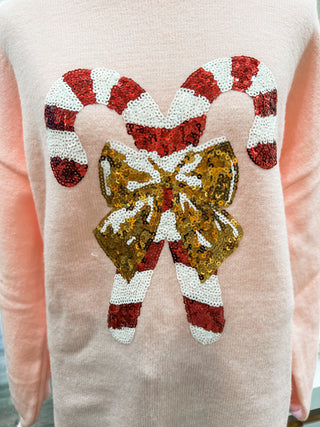 Pink Candy Cane Sweetness Christmas Sequin Sweater