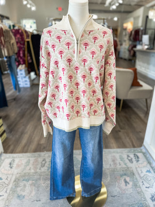 Vintage Floral Long Sleeve Zip Pullover