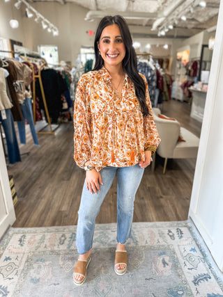 Cream Multi Floral Boho Tassel Blouse