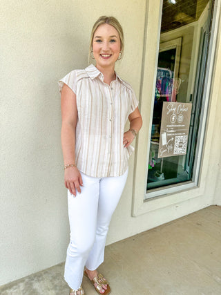 Natural Neapolitan Dream Button-Up Lace Paneled Shirt