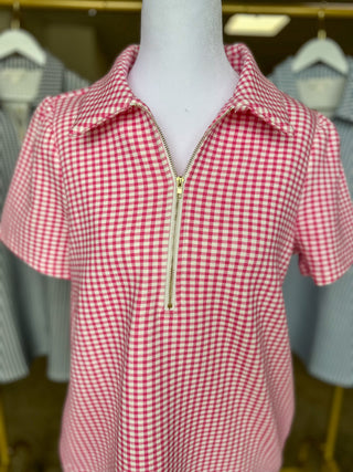 Pink Go-To Gingham Half Zip Mini Dress