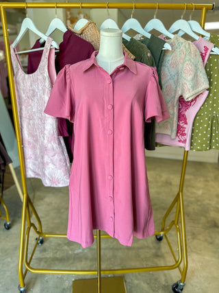 Mauve Charm Button Down Collared Mini Dress