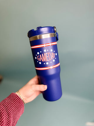 Blue/Red Game Day Stainless Steel Straw Tumbler