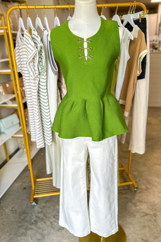 Olive Gold Link Elegance Peplum Top