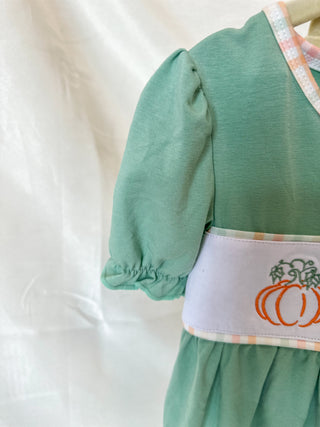 Girls Green Pumpkin Patch Embroidered Set