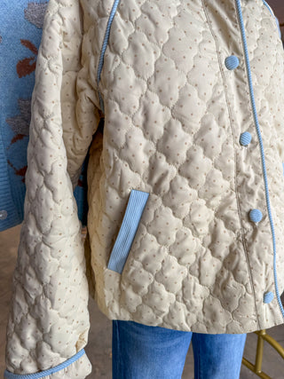 The Sweet Spot Ivory & Blue Quilted Jacket