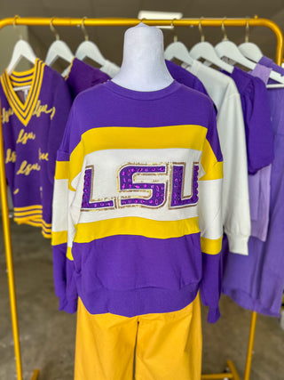Millie LSU Wide Striped & Gemstones Sweatshirt