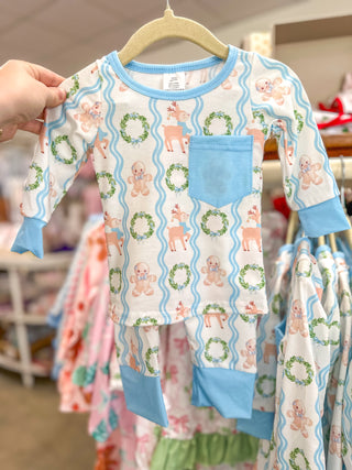 Blue Reindeer & Gingerbread Boy Pajamas