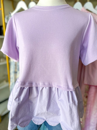 Lavender Girly Essential Scalloped Knit Ribbed Top