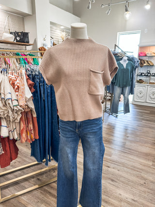 Light Taupe Funnel Neck Drop Shoulder Sweater Top