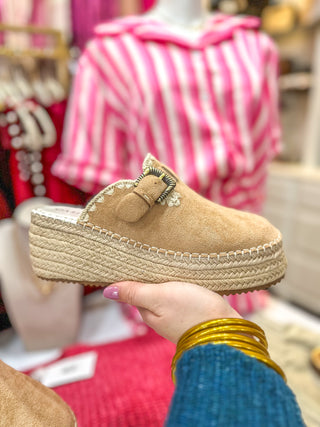 The Edith Clog Raffia Mule Slight Wedge Almond