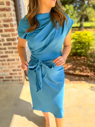Blue After Hours Tie Waist Midi Dress