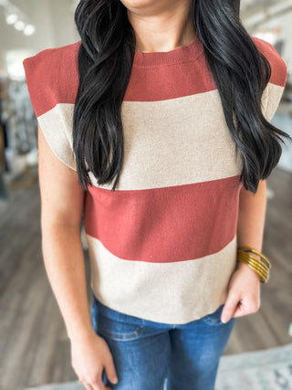Dusty Coral Classic Colorblock Sleeveless Sweater Top