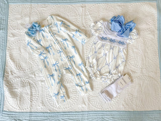 Blue Bow Short Sleeve Bubble